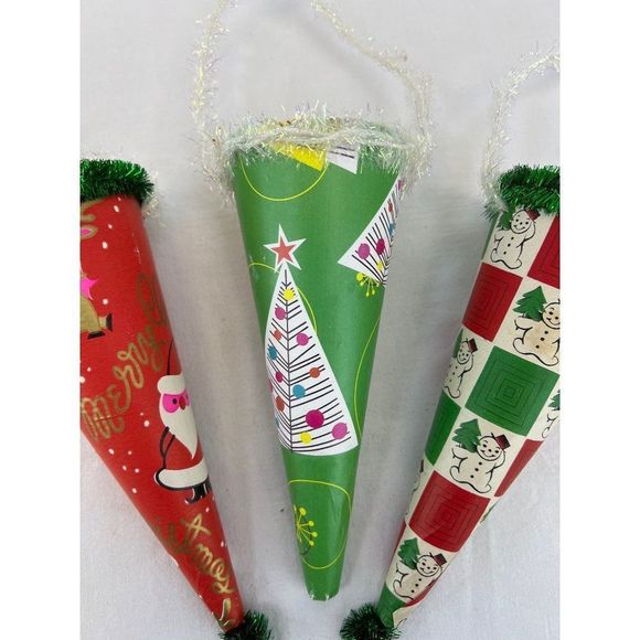 Vintage Christmas Candy Holder Cones Santa Christmas Tree Snowman - Picture 3 of 9